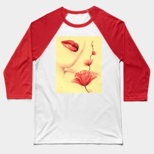 Red lips red poppies Baseball T-Shirt